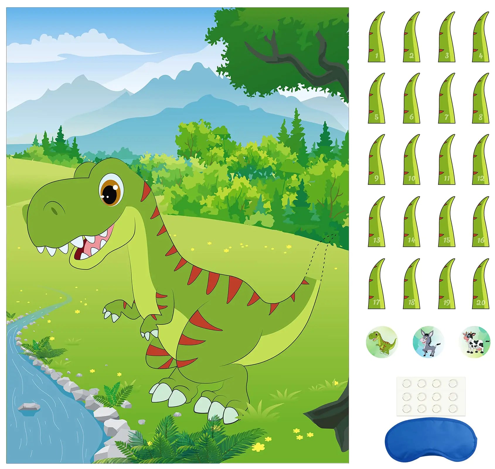 Morcheiong Pin The Tail on The Dinosaur Party Game with 48pcs Tails for Dinosaur Party Favors Kids Birthday Party Supplies Boys Party Decorations