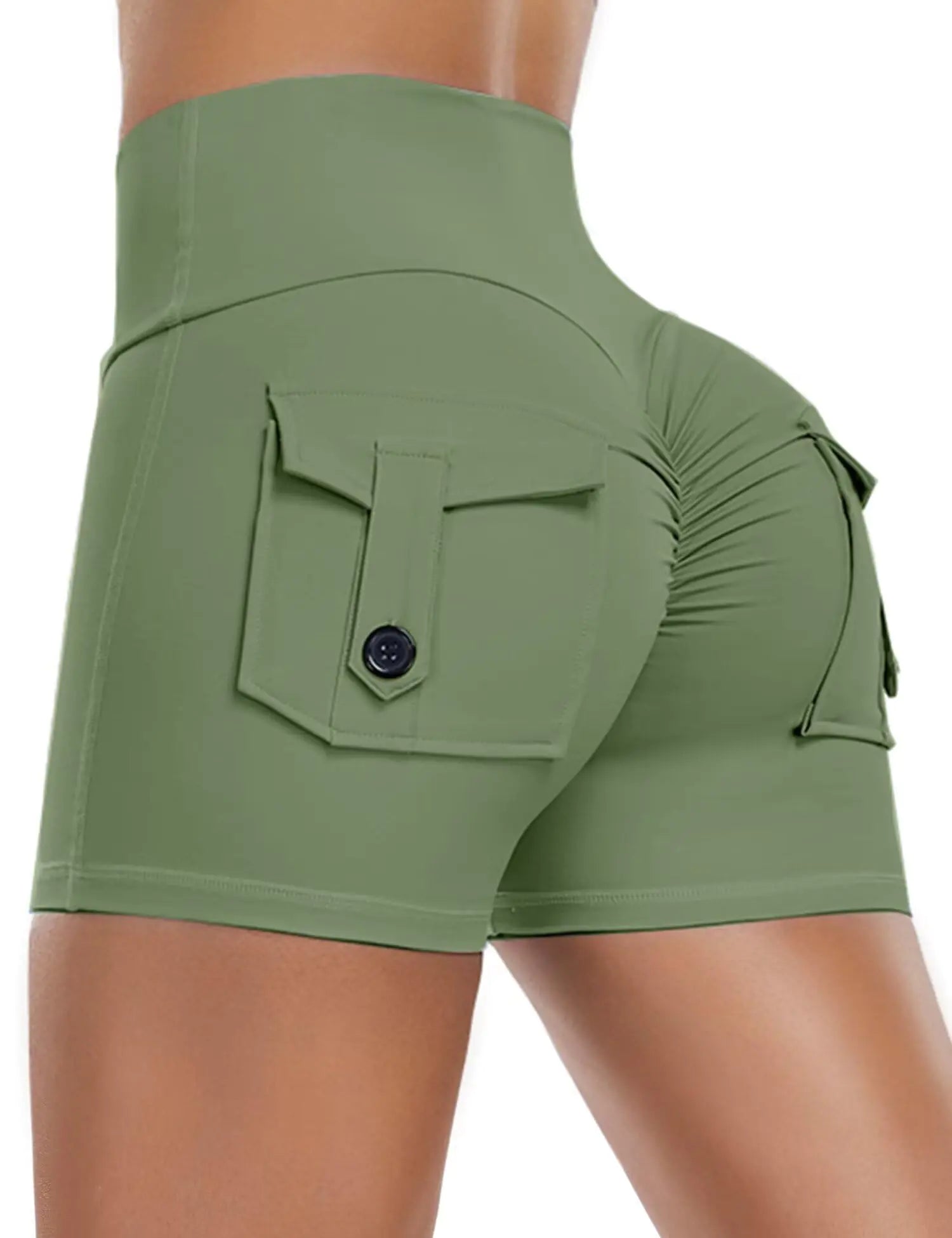 Vertvie Womens Scrunch Butt Shorts V Waist Workout Gym Shorts with Pocket High Waisted Yoga Booty Lifting Shorts(GreenSmall)