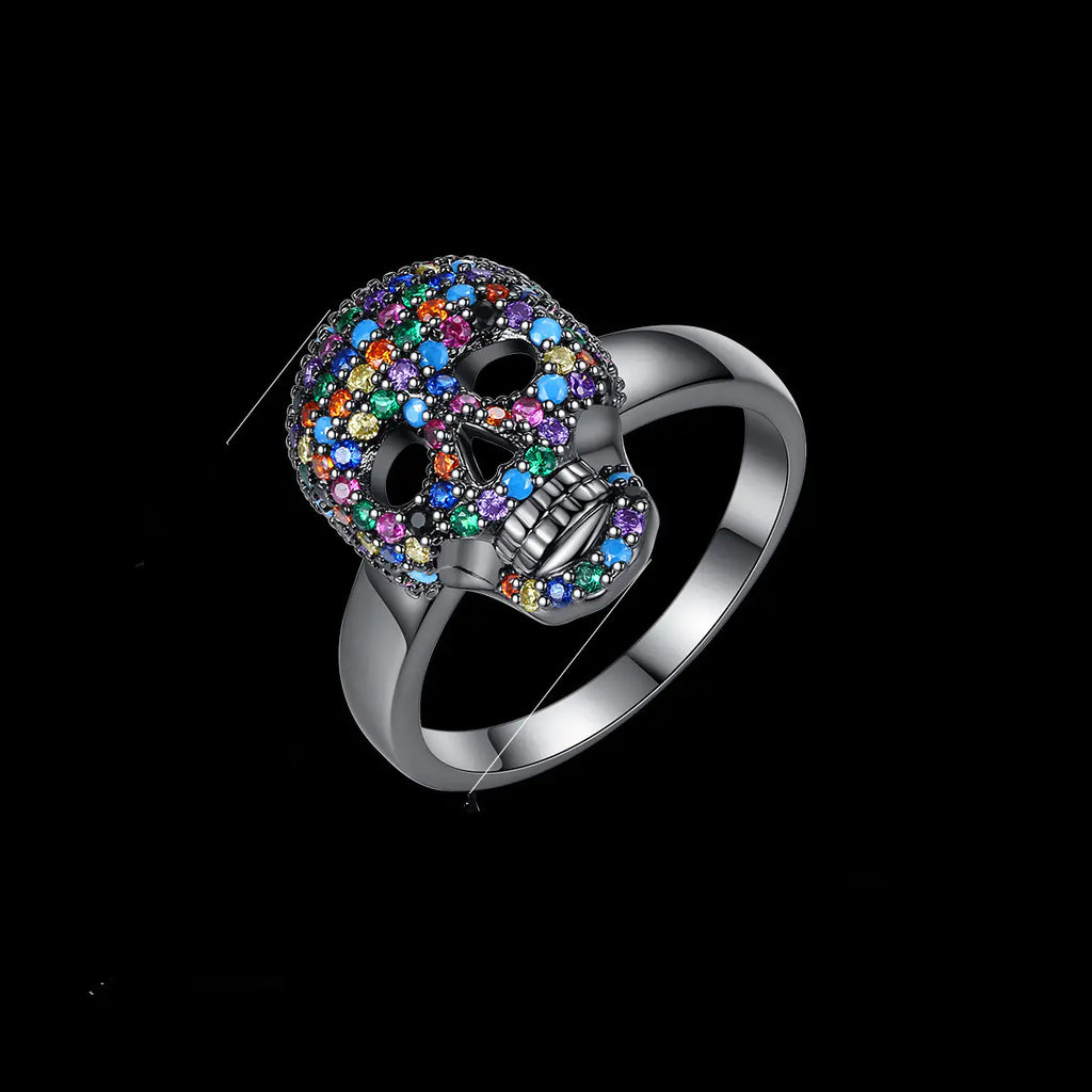 Retro Exaggerated Skull Ring with Copper Zircon Stone