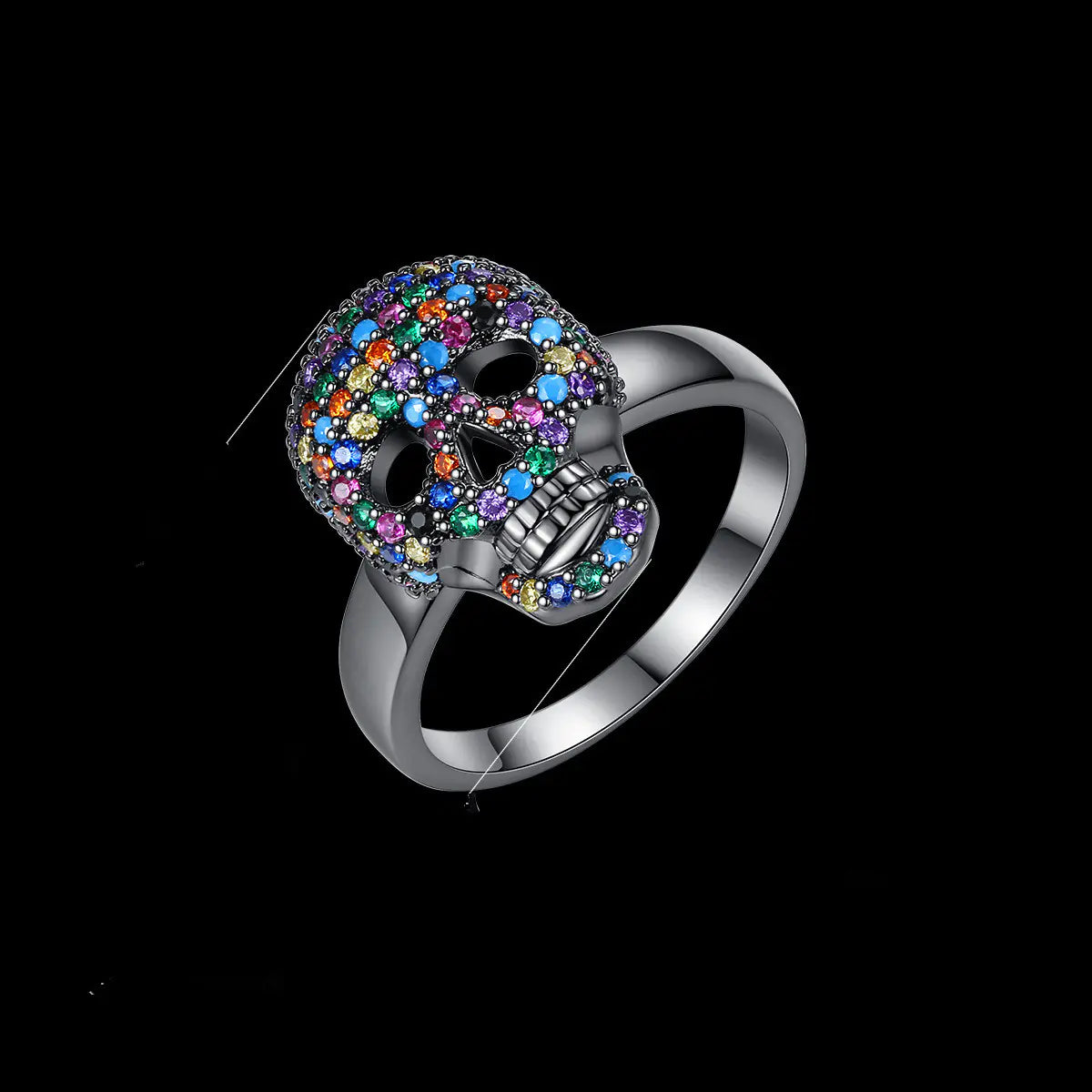 Retro Exaggerated Skull Ring with Copper Zircon Stone