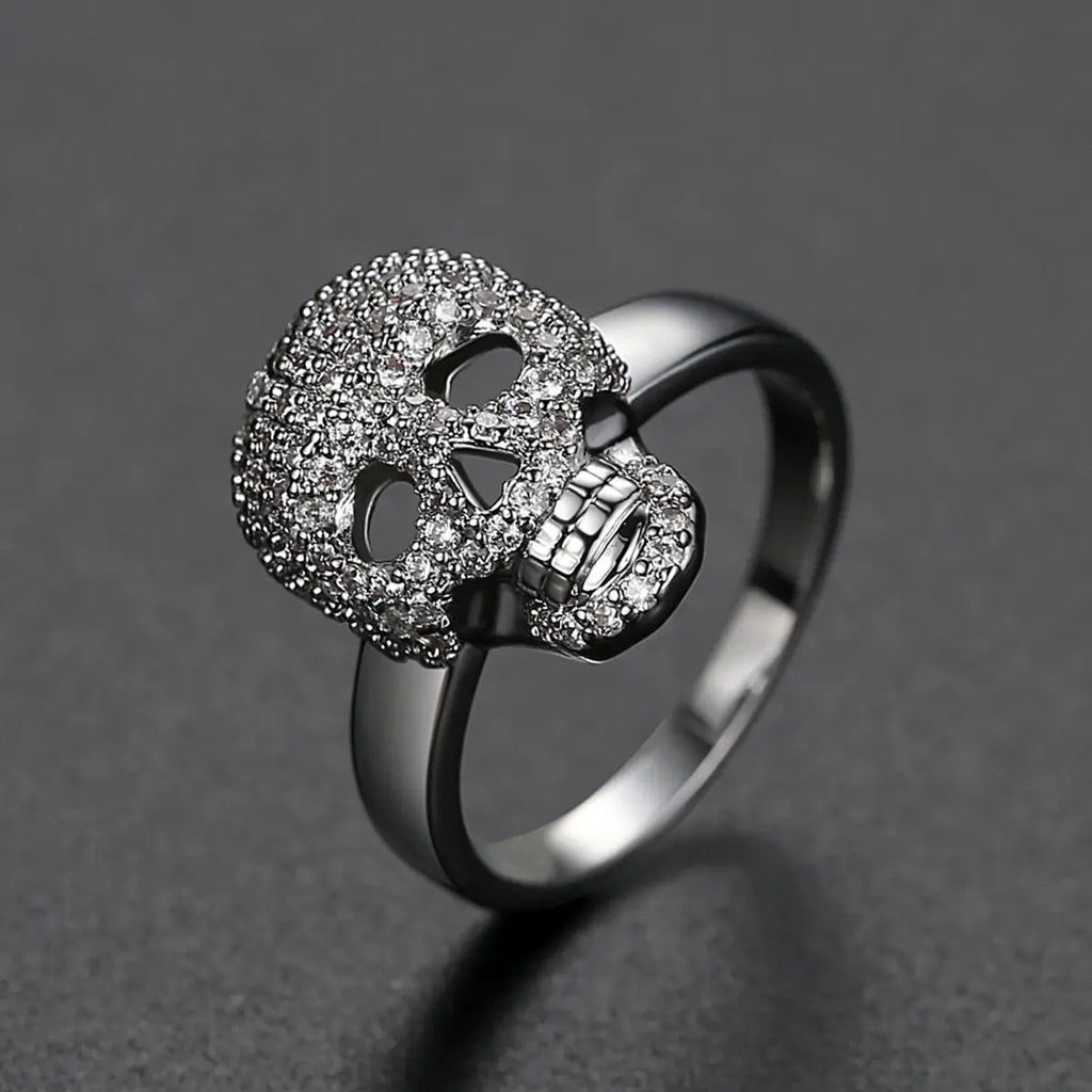 Retro Exaggerated Skull Ring with Copper Zircon Stone
