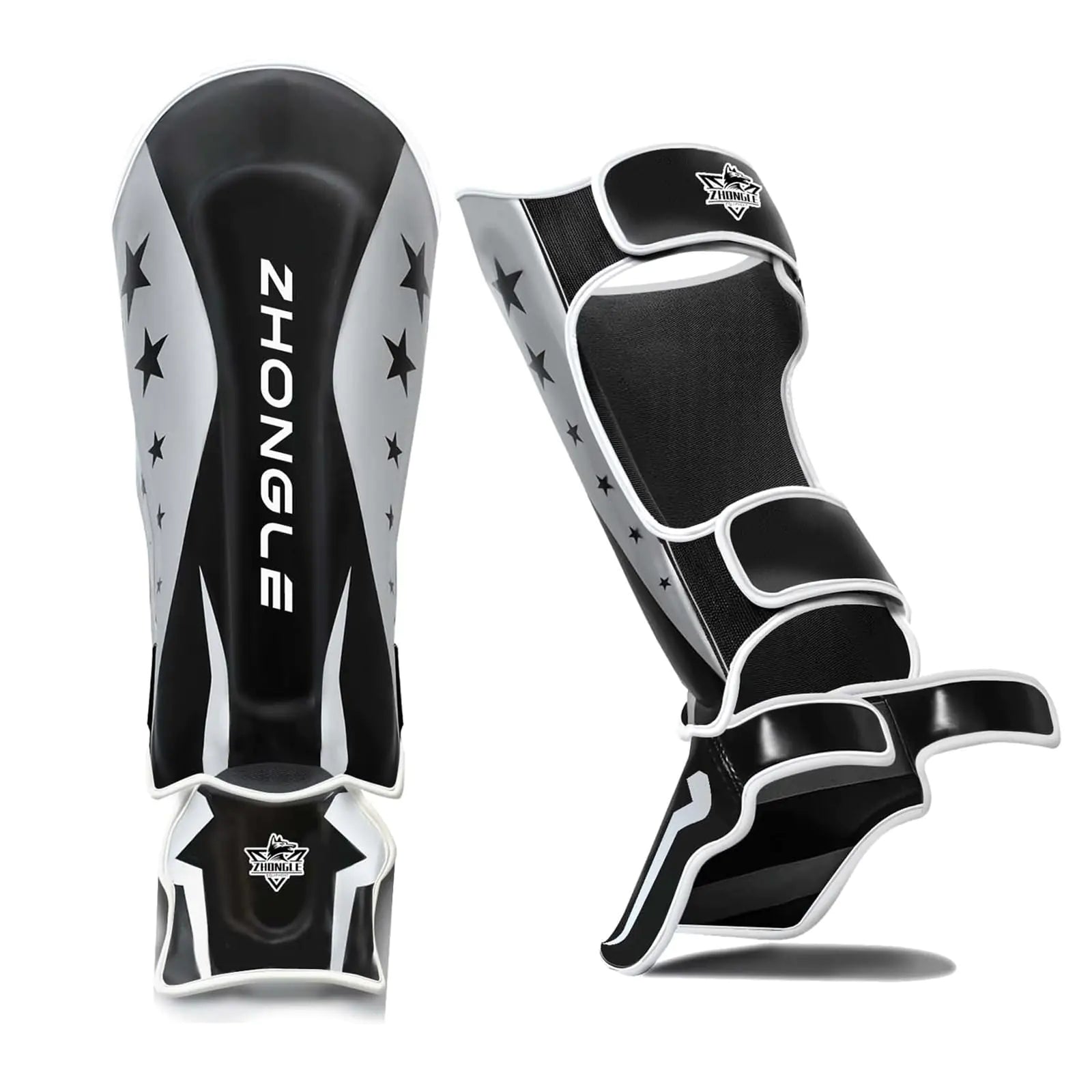 ZHONGLE MMA Martial Arts Shin Guards Kickboxing Muay Thai Standup ShinguardsMMA Martial Arts Kicking Sparring Training Gear，MMA Muay Thai Leg Instep Protective Pads（Black-S）