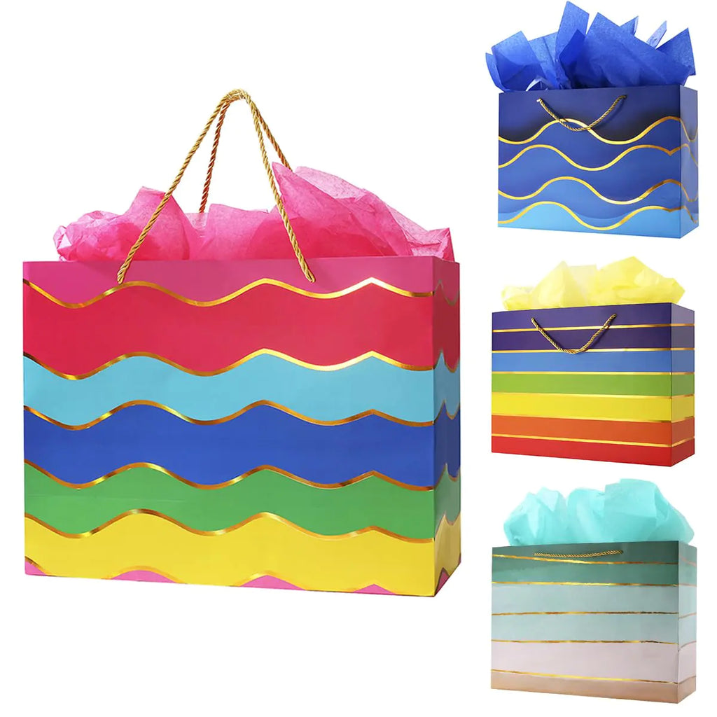 16" Extra Large Gift Bags with Tissue Papers Extra Large Gift Bags with Handles Large Gift Bags for Presents Rainbow Big Gift Bags Gold Gift Bags Large Size Extra Large Birthday Gift Bags Bulk