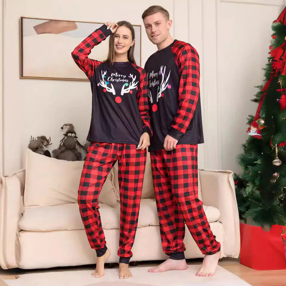Family Matching Christmas Pajamas with Antler Print