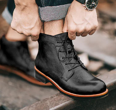 Men's Retro Lace-up Leather Ankle Motorcycle Boots