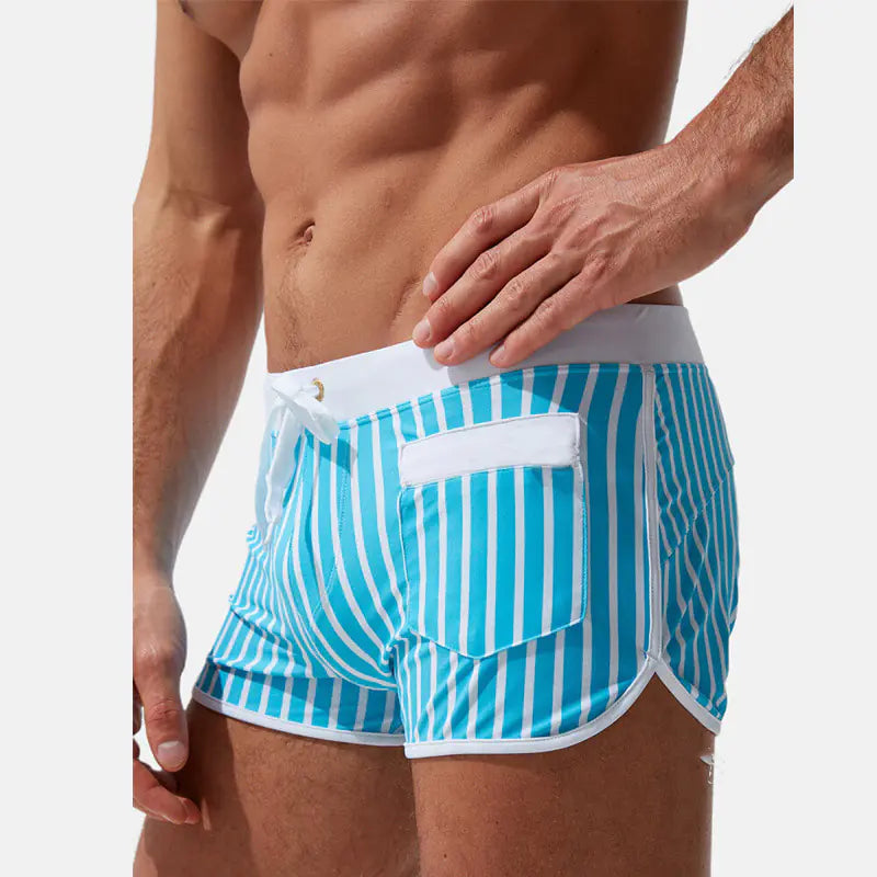 Men's Double-layer Anti-glare Vertical Stripe Swim Shorts