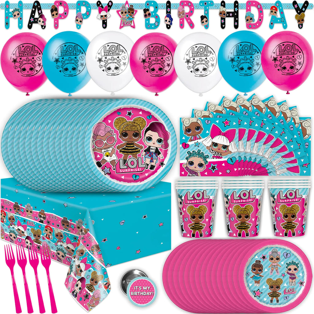 Unique LOL Birthday Party Decorations | LOL Surprise Birthday Party Supplies | LOL Party Supplies Birthday | For Girls Birthday | With LOL Banner LOL Tablecloth LOL Balloons LOL Plates LOL