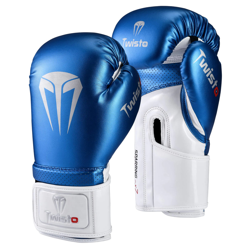 Twisto Boxing Gloves Sparring X7 Pro series Muay Thai Kickboxing Pro Heavy Training Bag Gloves Fight Gloves MMA Gym Fitness Men Women (Metallic Blue 10 oz)