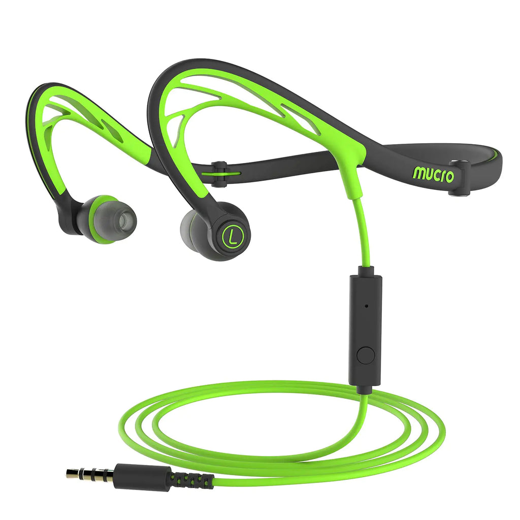 mucro Sports Earbuds Wired Running Headphones with Microphone Neckband in-Ear Stereo Workout Earphones Designed for Jogging Gym HeadsetsGreen