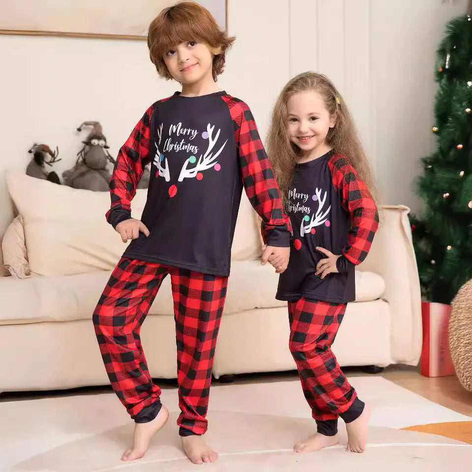 Family Matching Christmas Pajamas with Antler Print