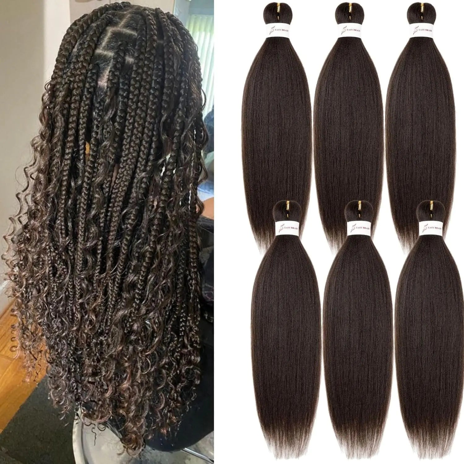 Menethe Hair Braiding Hair Pre Stretched 30 Inch Dark Brown Braiding Hair 6 Packs Pre Stretched Braiding Hair Extensions Crochet Hair Synthetic Crochet Braids(30Inch4#).