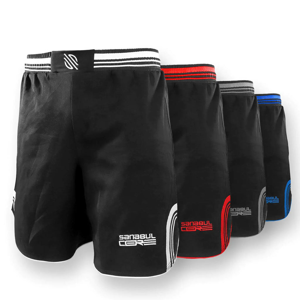Sanabul Core MMA Shorts BJJ Shorts Boxing Trunks No Gi Jiu Jitsu Shorts - White/Black Medium