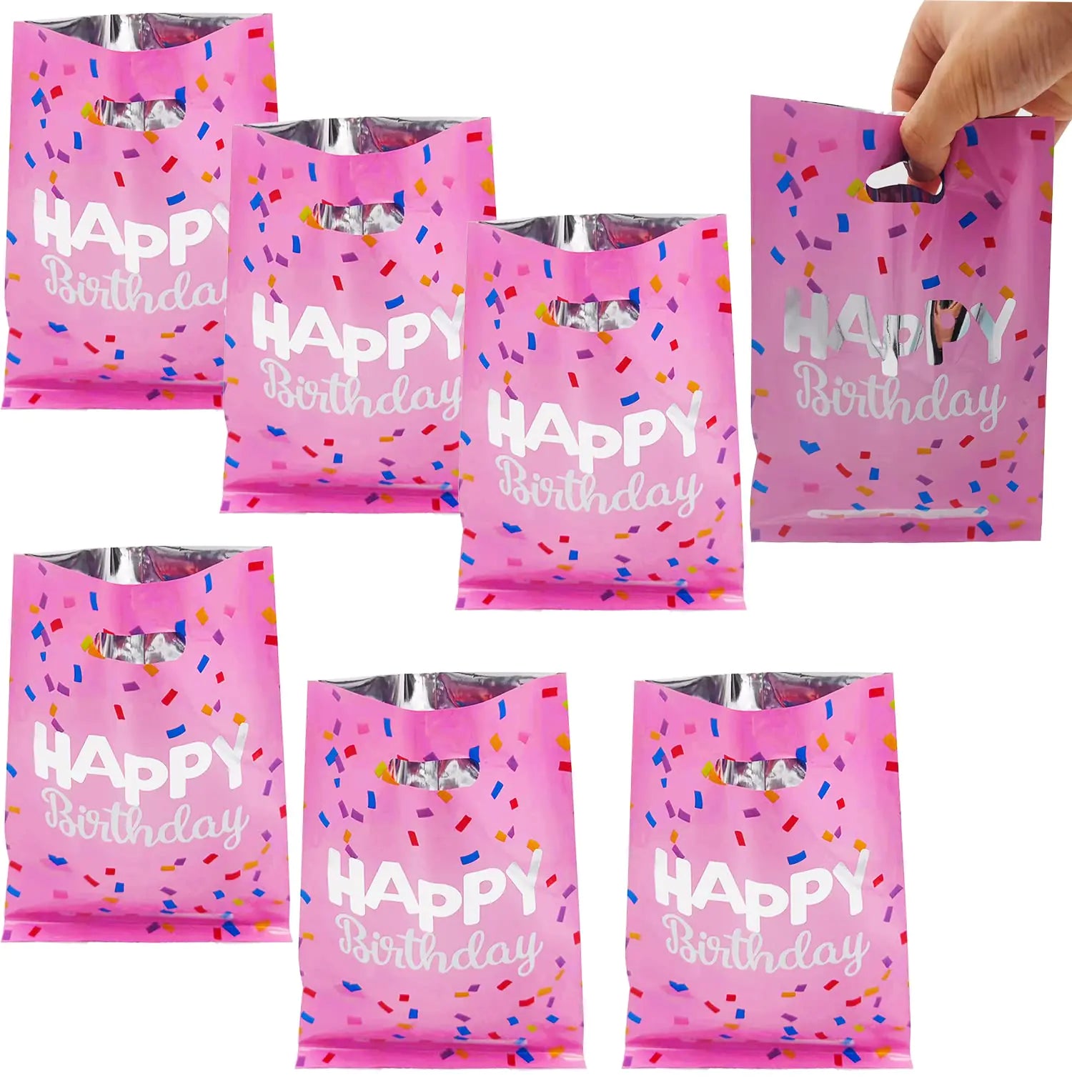 HSPAIDYP 30 Pcs Happy Birthday Party Gift BagsHappy Birthday Candy Favor BagsPlastic Gift Candy Gift BagsPink Goodies Gift Bags for Kids Baby Showers Birthday Party Decor(Pink Gift Bags)