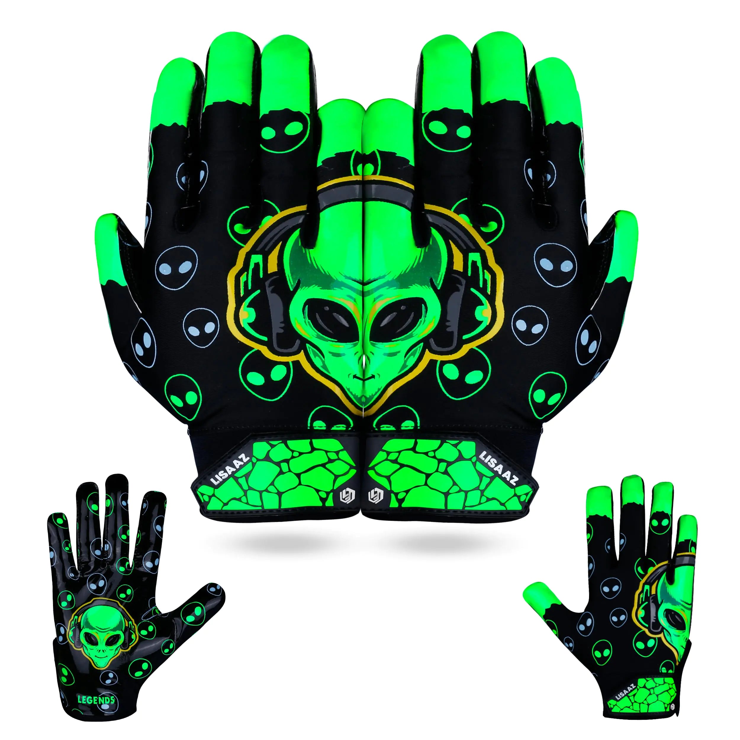 LISAAZ Football Gloves Alien Pro Ball Feel Sensation Youth Football Gloves Tacky Football Gloves Men | Football Gloves for Kids 8-12 Top Notch Receiver Gloves Adult/Football Gloves Youth Sizes