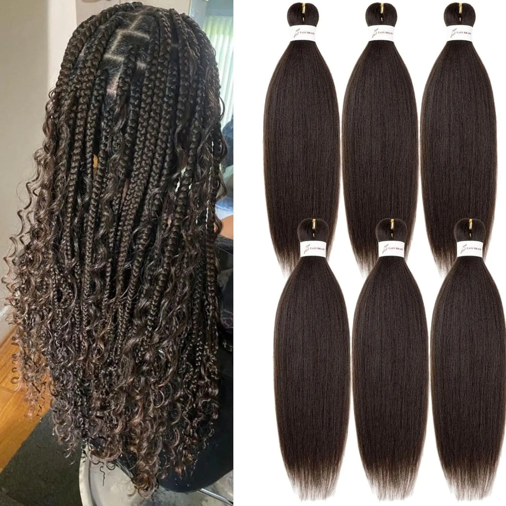 Menethe Hair Braiding Hair Pre Stretched 30 Inch Dark Brown Braiding Hair 6 Packs Pre Stretched Braiding Hair Extensions Crochet Hair Synthetic Crochet Braids(30Inch4#).