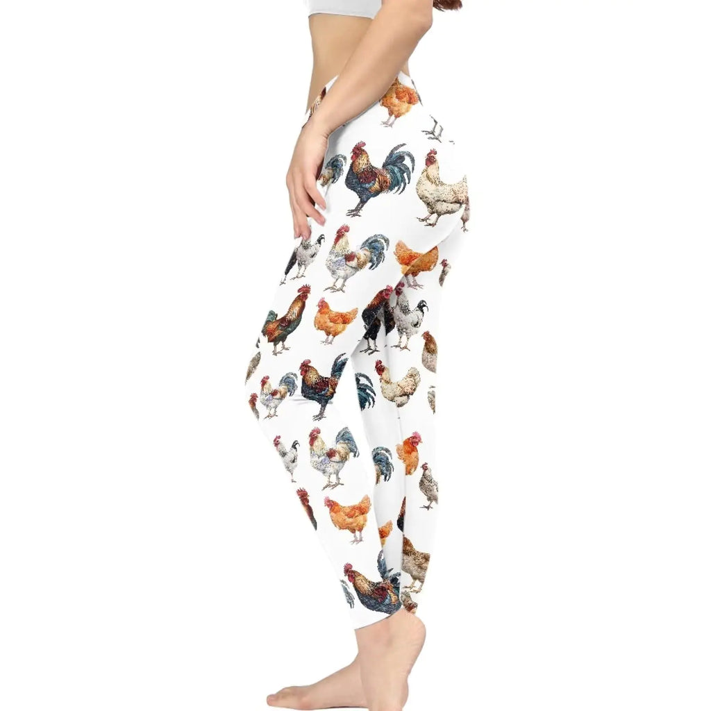 Wideasale Funny Rooster Leggings Yoga Pants for Women Soft Butt Lifting Leggings Full-Length Tights for Athletic Sport Gym