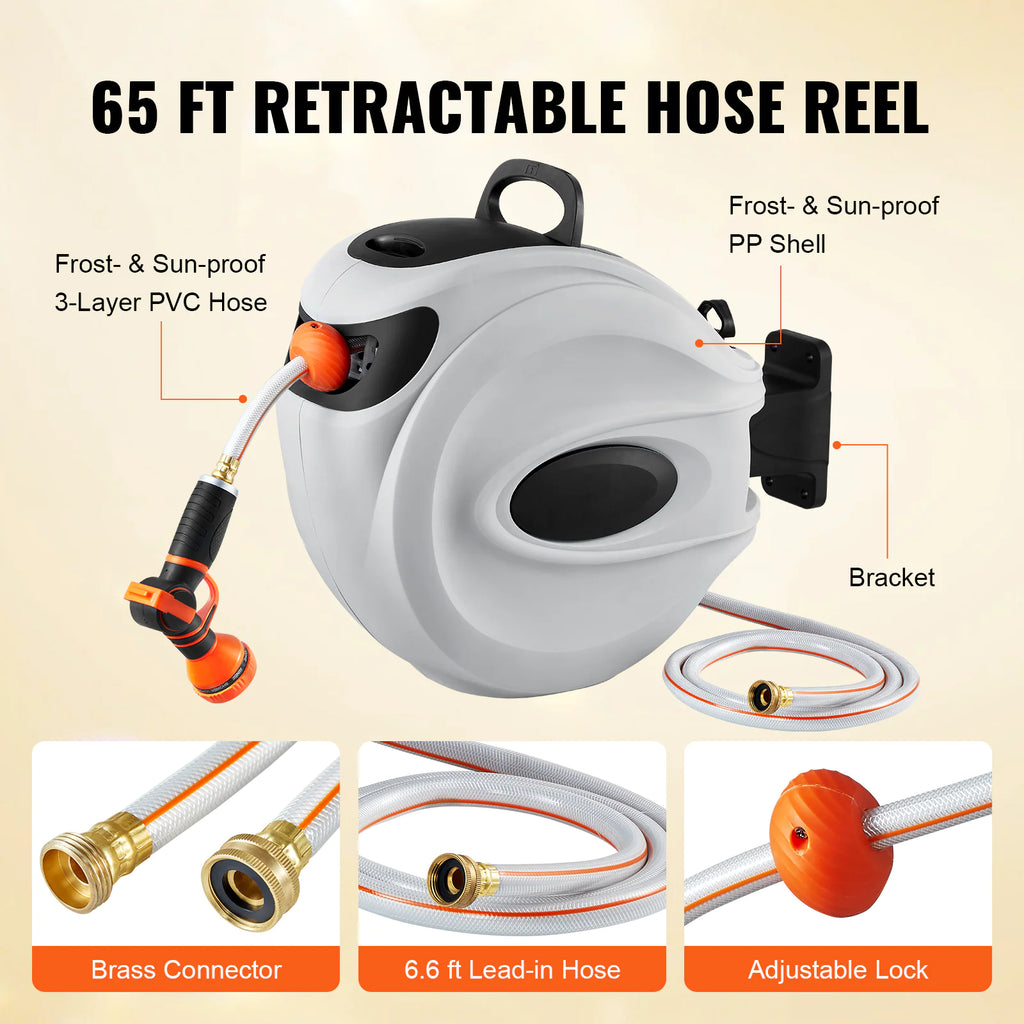 VEVOR Retractable Hose Reel Water Hose Reel Swivel Wall-Mounted