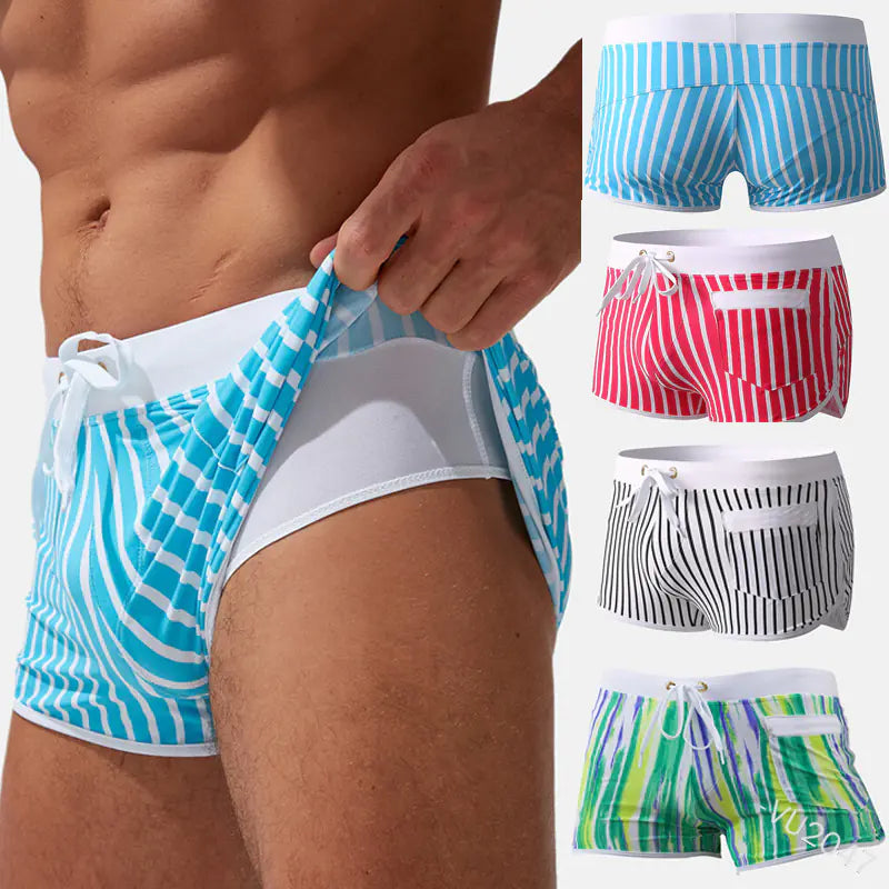 Men's Double-layer Anti-glare Vertical Stripe Swim Shorts