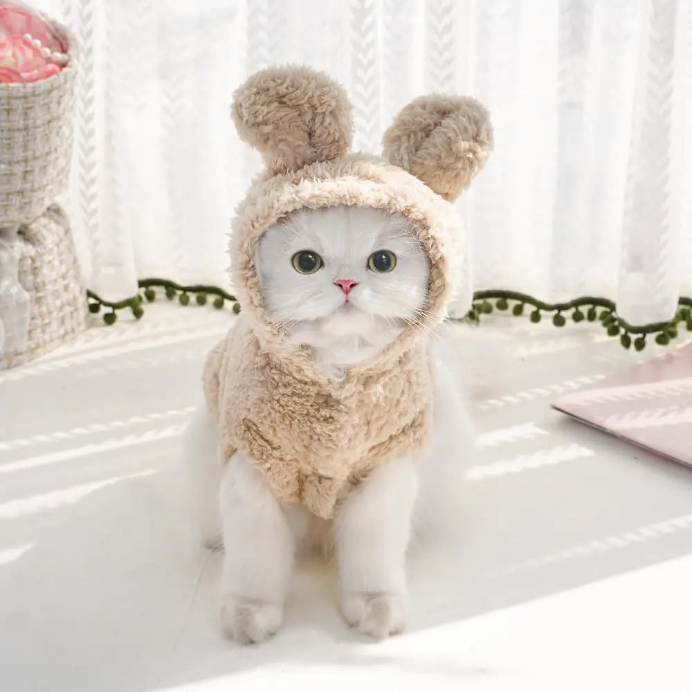Cat Bunny Ears Costume Cute Dog Kitten Hoodies Sweater Rabbit Ears Puppy Pet Apparel (XXX-LargeBeige)
