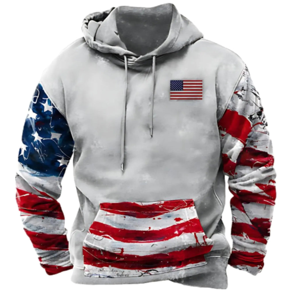 Mens USA Flag Patriotic HoodiesAmerican Flag Hoodies Long Sleeve Western Aztec Ethnic Sweatshirt with Pockets