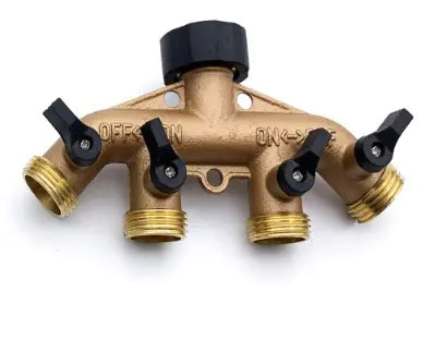 Heavy-Duty Brass 4-Way Ball Valve for Garden Hose
