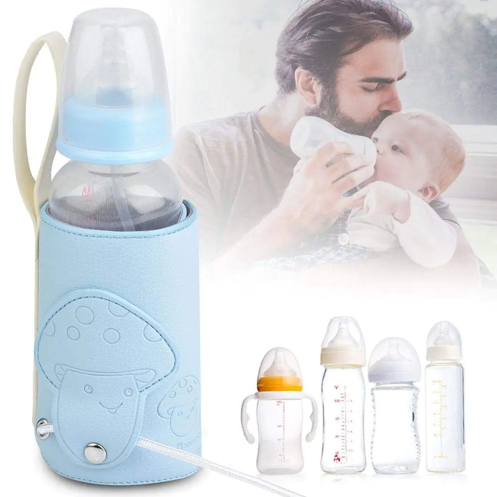 Portable Bottle Warmer 10W USB Microfiber PU Baby Bottle Warmer Travel Bottle Warmer with Indicator Light for Water Cups Mineral Water Bottles Milk Boxes(Blue)