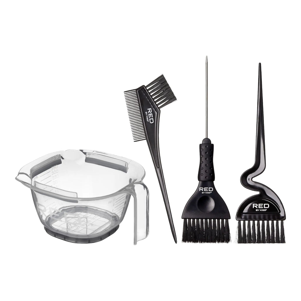 Red by Kiss Hair Dye Coloring Kit Hair Dye Mixing Bowl and Dye Brush 3PCS Hair Color Hair Bleach Set (Clear)