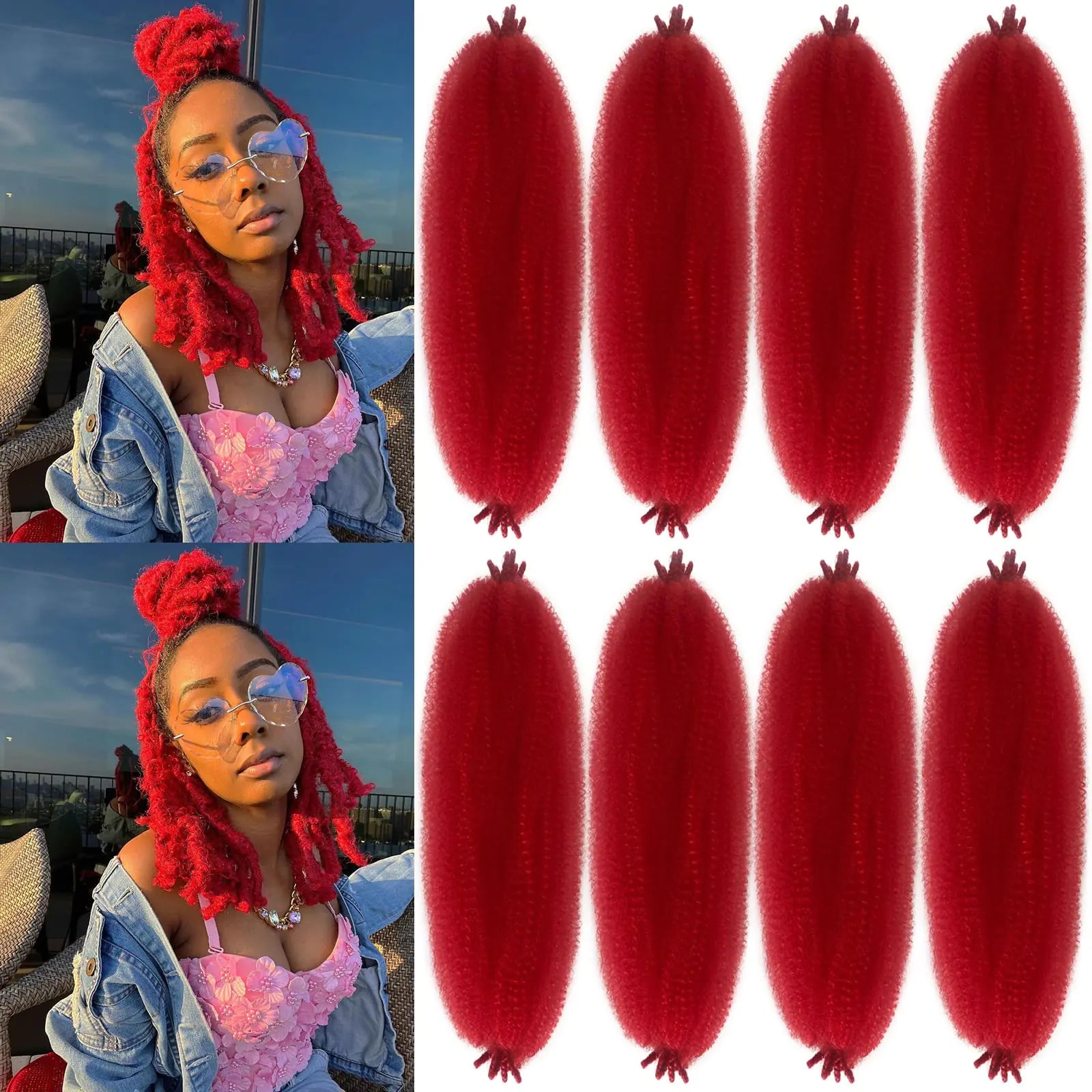 Red Springy Afro Twist Hair 8 Packs Marley Twist Braiding Hair for Butterfly Locs Crochet Hair Synthetic Kinky Twist Braiding Hair 24 Inch Long Kinky Braiding Hair for Mini Yanky Twist Hair