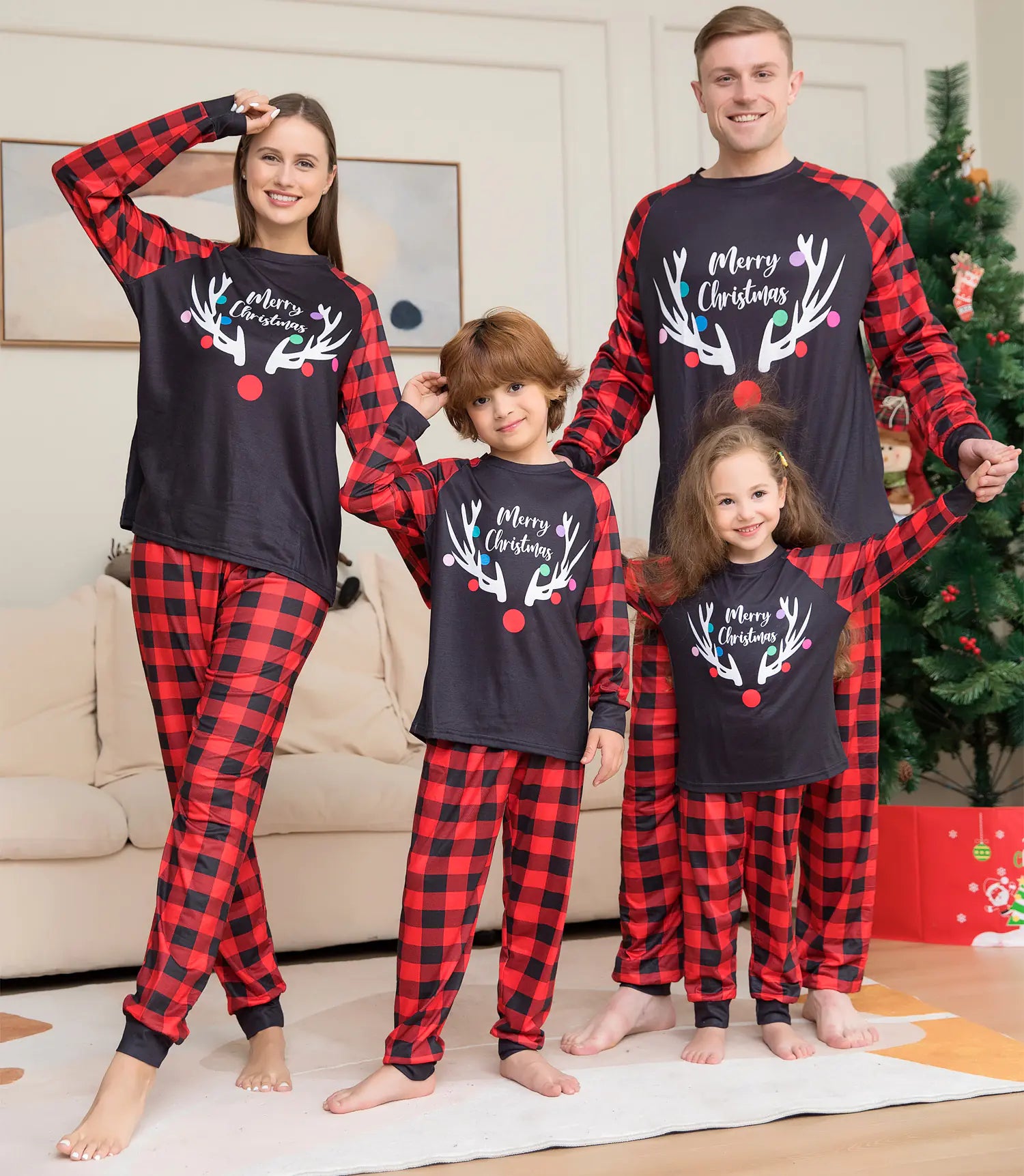 Family Matching Christmas Pajamas with Antler Print