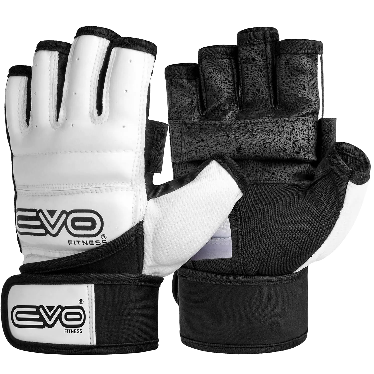 EVO Fitness MMA Gloves Muay Thai Gel Kickboxing Grappling Sparring Training Cage Fighting Mitts Punching Bag Martial Arts Taekwondo Karate (White Medium)