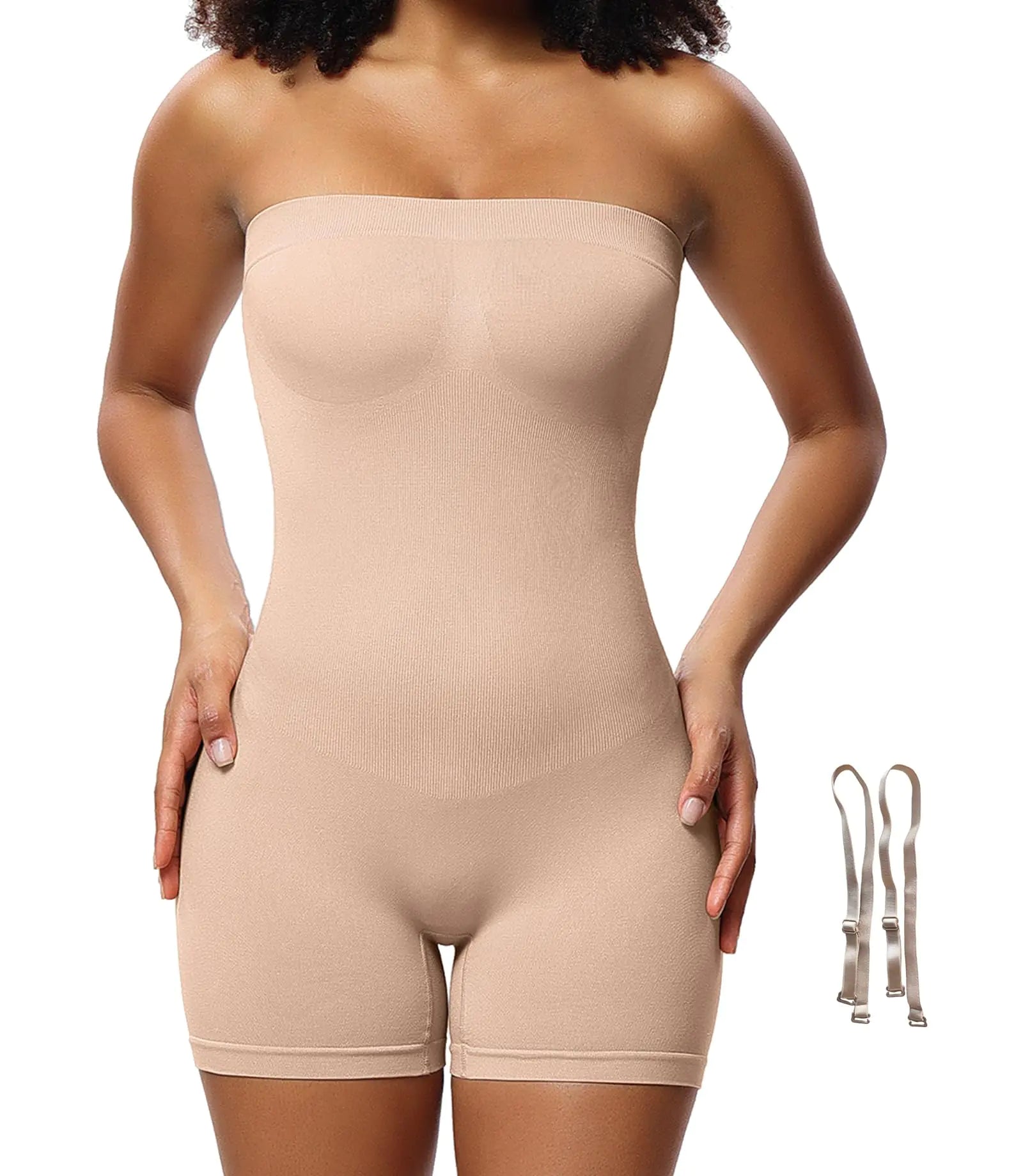 Huvgim Strapless Shapewear Bodysuit Shorts for Womens Tummy Control Body Shaper Seamless Corset Butt Lifting Shape wear (Be-M)