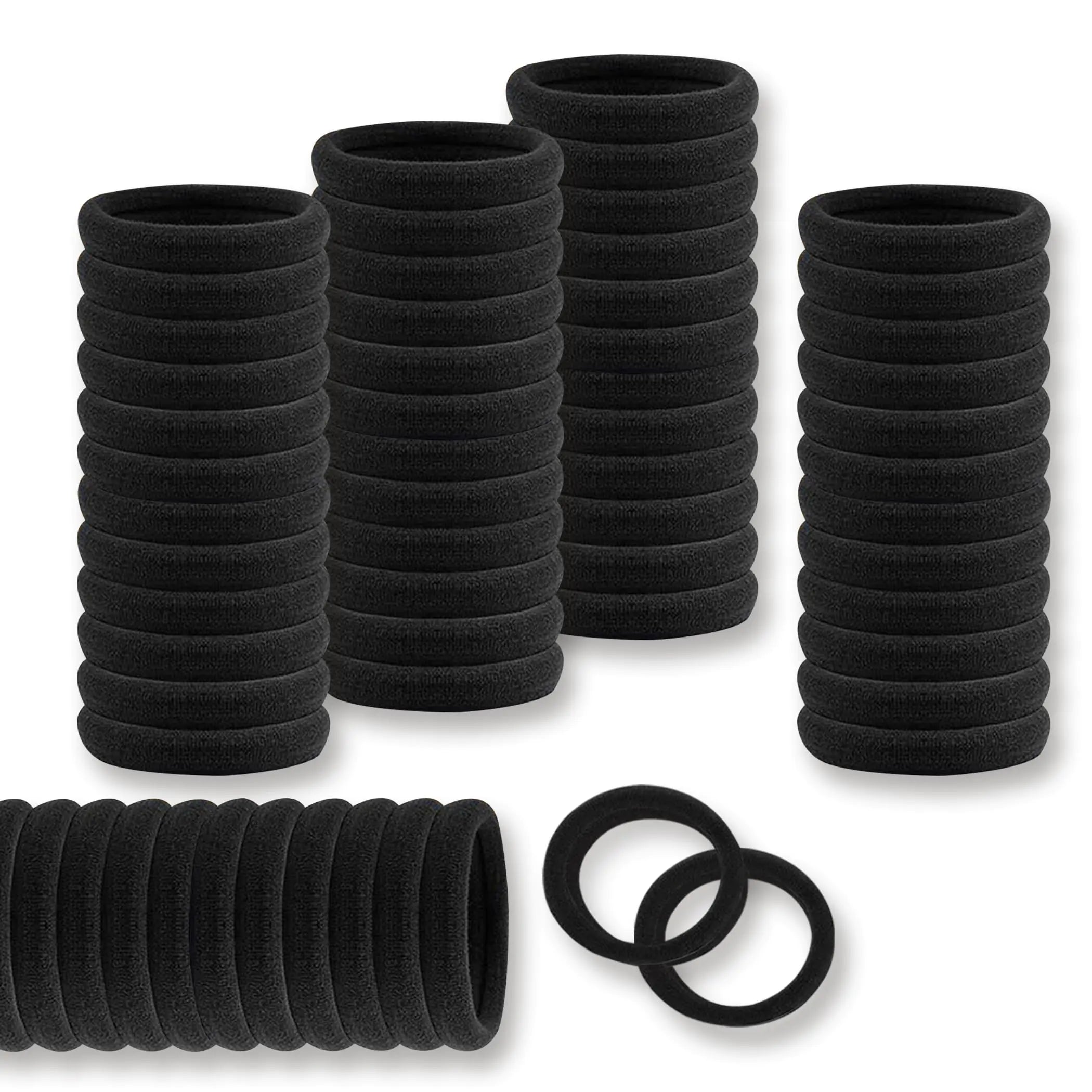 50PCS Hair Ties no Damage - Black Rubber Bands for Hair Elastics Hair Bands for Thick & Curly Hair Ponytail Holders(4cm Diameter)