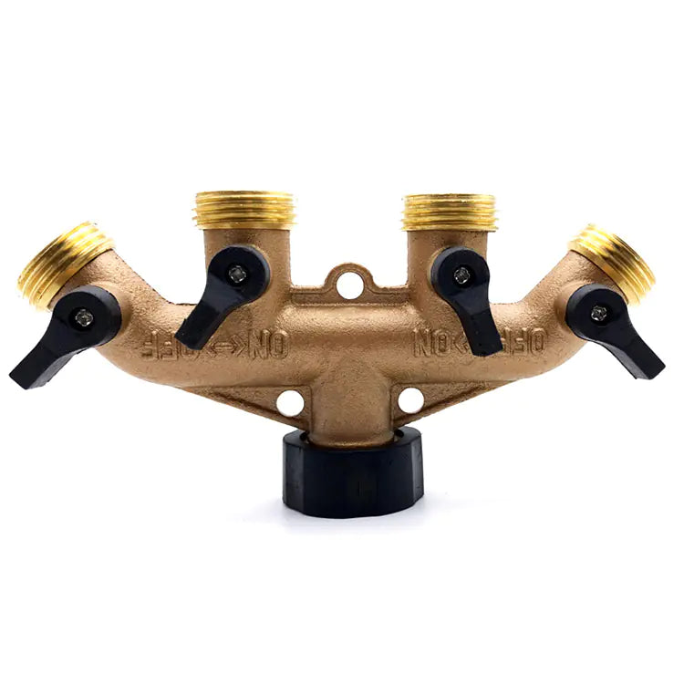 Heavy-Duty Brass 4-Way Ball Valve for Garden Hose