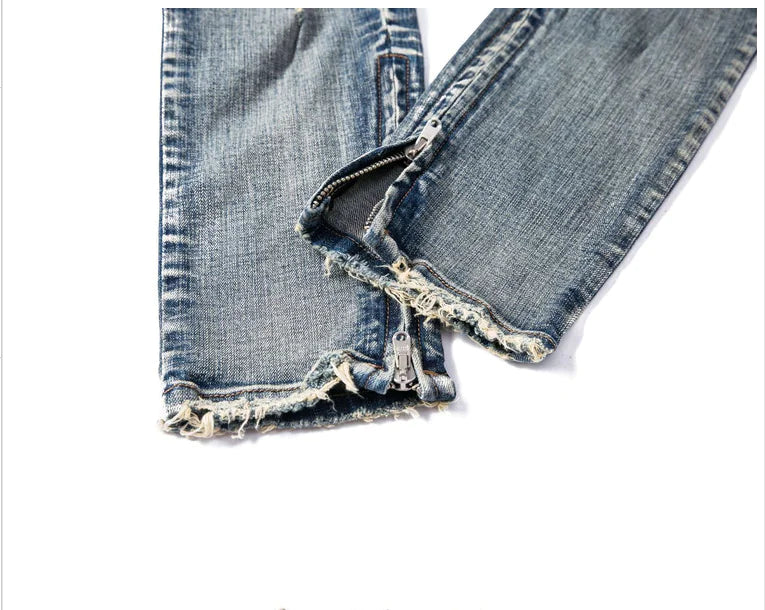 Zipper Cuffed Pants, Jeans, Distressed Pants