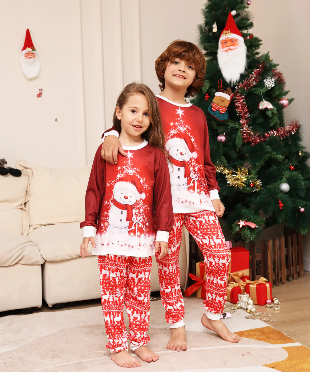 2023 Cartoon Snowman and Reindeer Family Pajamas