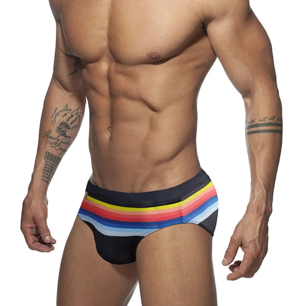 Men's Stylish Colorful Striped Triangle Swim Trunks