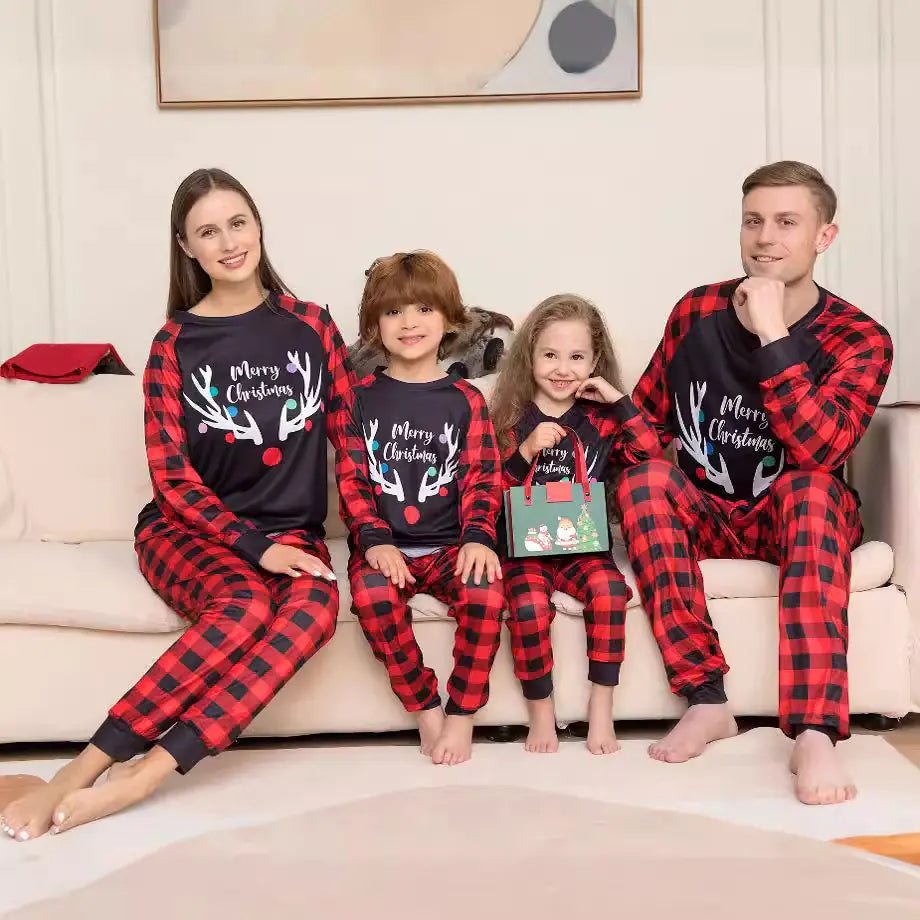 Family Matching Christmas Pajamas with Antler Print