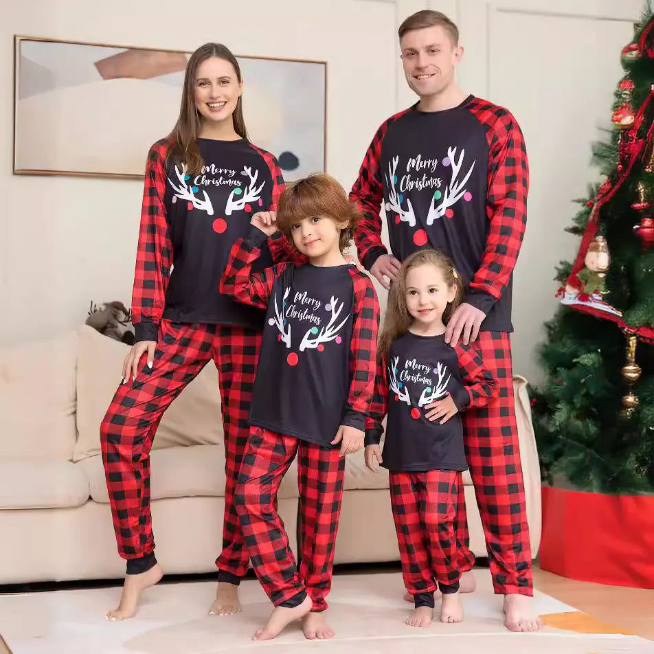 Family Matching Christmas Pajamas with Antler Print