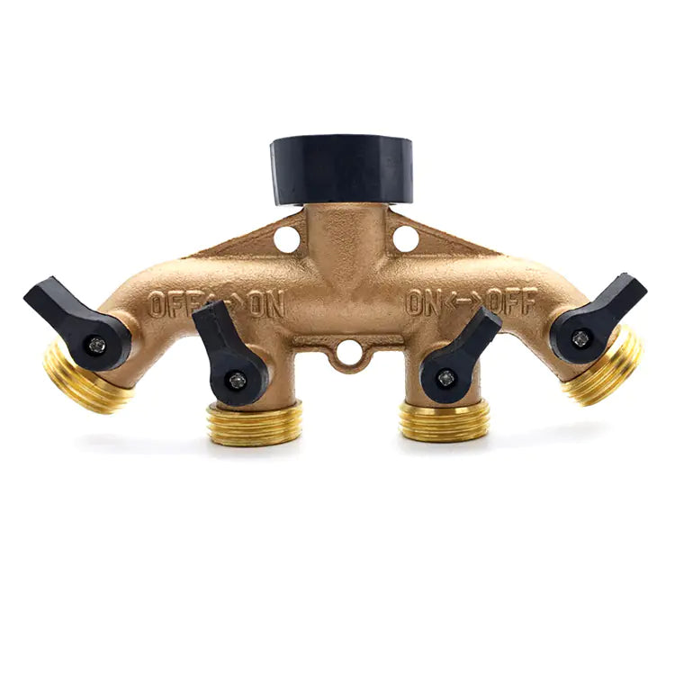 Heavy-Duty Brass 4-Way Ball Valve for Garden Hose