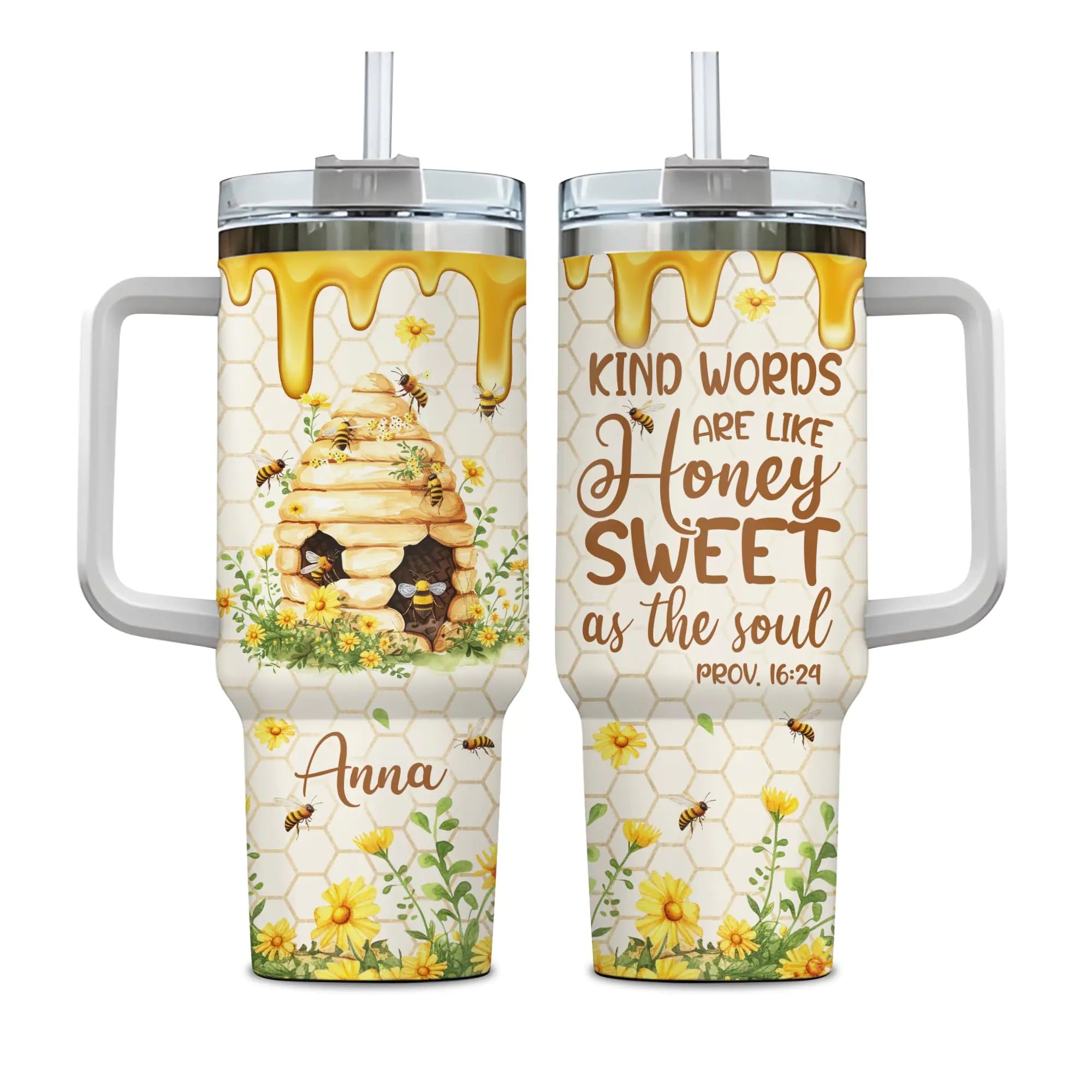 Hyturtle Personalized Bee Tumbler - Gift For Bee Lover - Bee Gift For Women - Bee Keepers Gift - Honeybee Gift - Yellow Bee Gift - Teacher Gift Bee - Custom Travel Coffee Cup 40oz With Lid And Straw