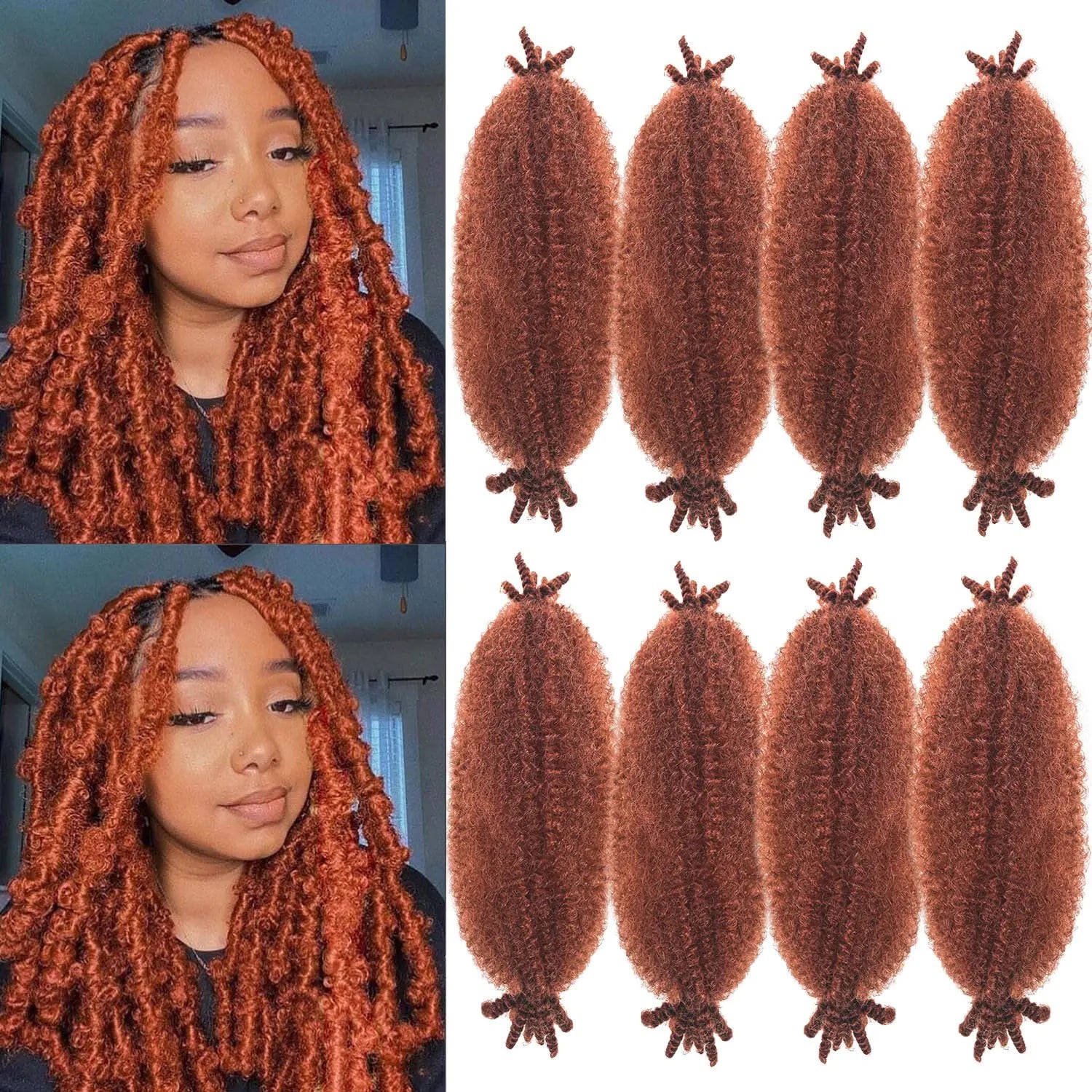 Sunsmilely Cuban Twist Hair 12 Inch Marley Twist Braiding Hair 350 Kinky Twist Hair 8 Packs Springy Afro Twist Hair Gingger Wrapping Hair for Soft Locs Pre Fluffed Spring Twist Hair Extensions