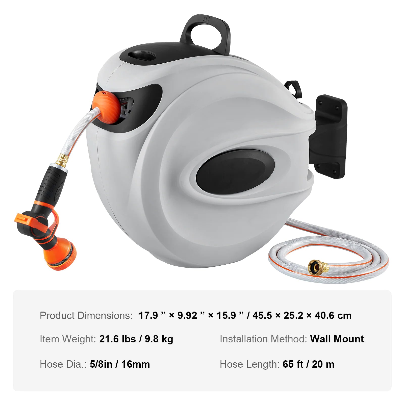 VEVOR Retractable Hose Reel Water Hose Reel Swivel Wall-Mounted