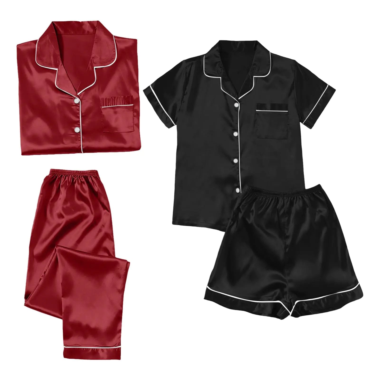 Luhylyana Comfy Pajamas for Women Set 4PCS Four Seasons Couple Pajamas Sets Ice Silk Thin Long Short Sleeve Loungewear Sets