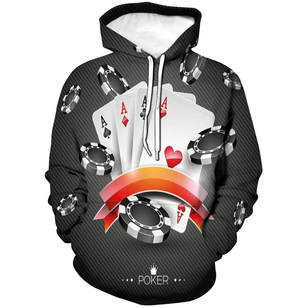 Cerbukt Mens 3D Novelty Hoodies Display of The Spread Chips with Poker Cards Lifestyle-3XL