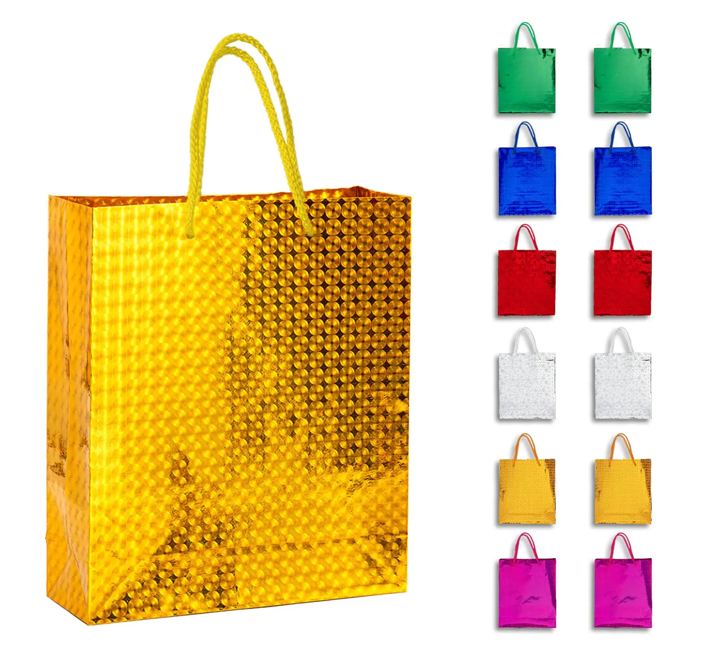 Fizzy and Folly Iridescent Gift Bags- Pack of 12 Glossy Gift Bags With Handles | Reusable Gift Bag | Gift Bags Bulk Return Gifts for Birthday | Shiny Gift Bags with Handles