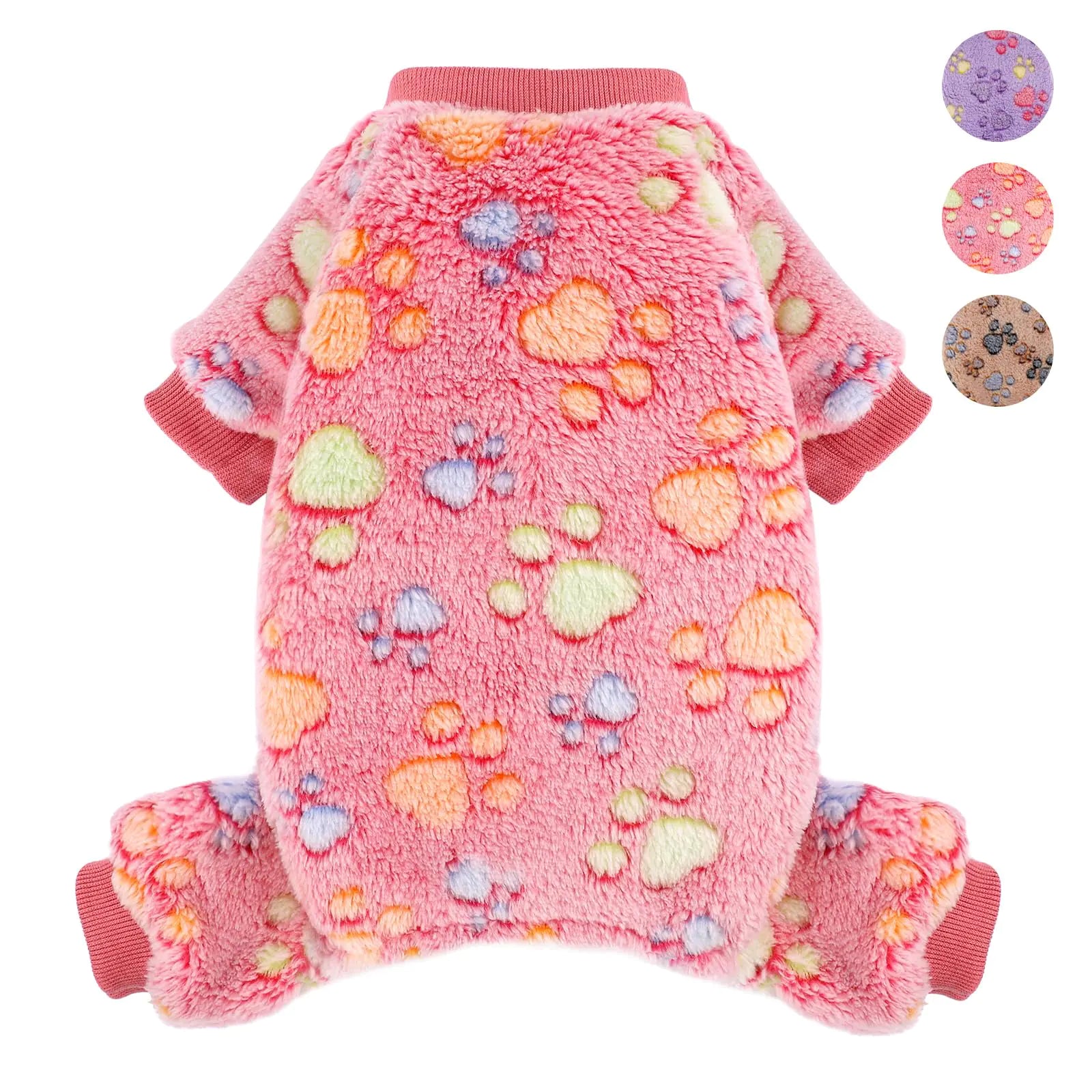 YIKEYO Dog Pajamas for Small Dogs Girl Dog and Boy Dog Winter Sweater Pajamas Puppy 4 Legged Sweater Clothes for Chihuahua Yorkie Teacup Jumpsuit Cute Puppy Feet Print Pajamas (Rose XXS)