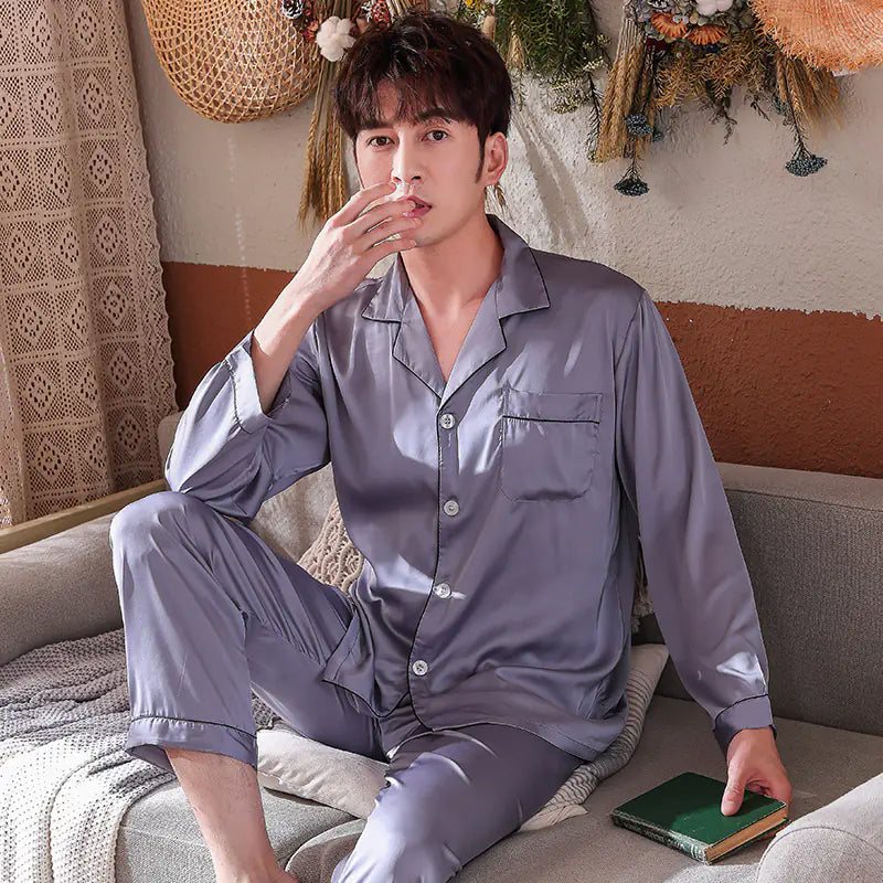 Ice Silk Couple Pajamas for Summer and Autumn