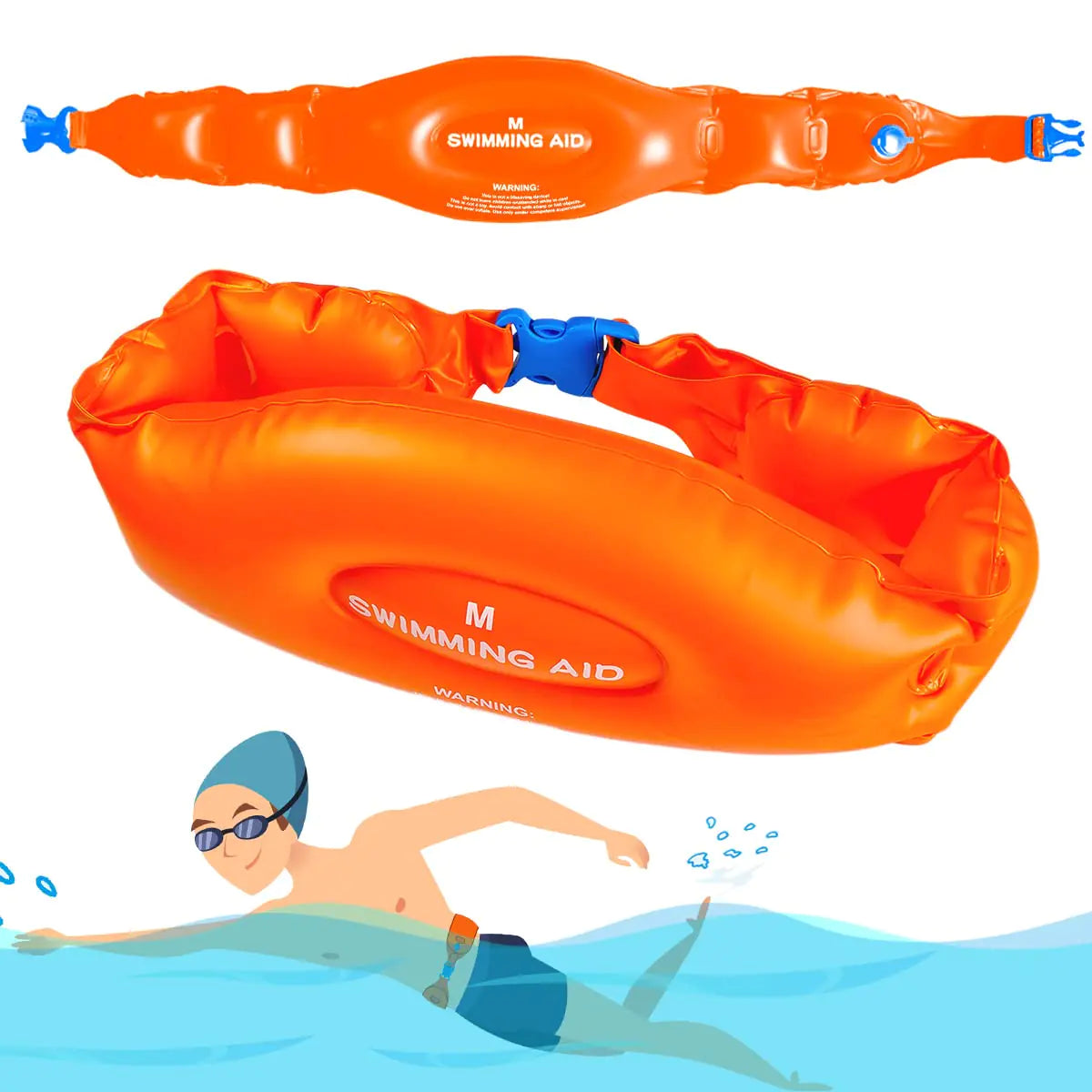 OLNIEZZL Swim Belts for Kids and AdultsInflatable Swimming Training AidBack Float Safety Swim TrainerPortable Pool Swim Float Water Aerobics Equipment Swim Buoy Waist Belts for Toddler ChildrenM
