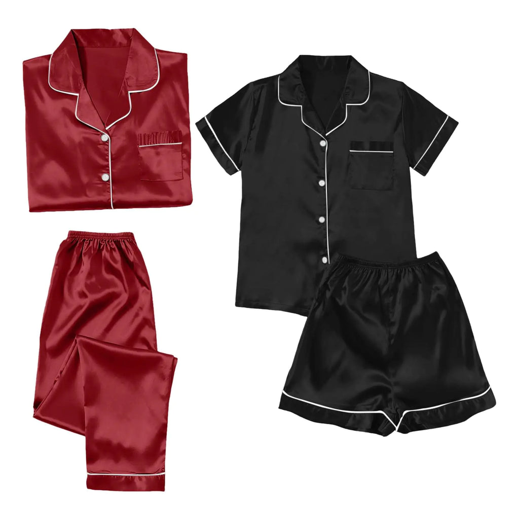 Luhylyana Comfy Pajamas for Women Set 4PCS Four Seasons Couple Pajamas Sets Ice Silk Thin Long Short Sleeve Loungewear Sets