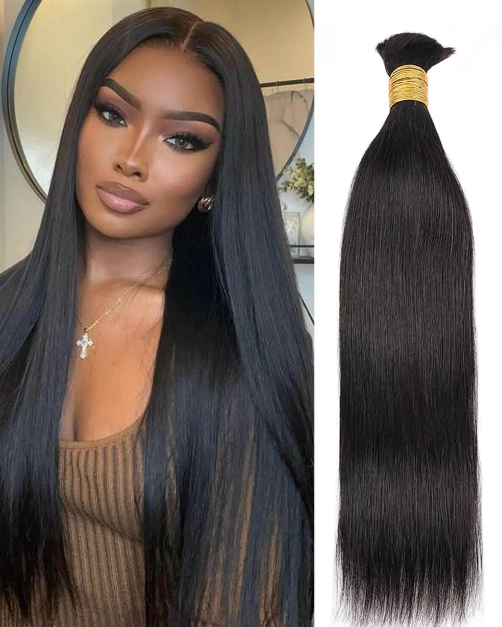 Human Braiding Hair 16Inch 100g Hair Bulk Straight 100% Unprocessed Virgin Human Hair Bundles for Braids Nature Black Hair Extensions